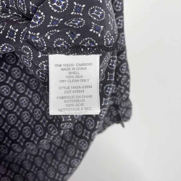 Joie Small S Black Blue Nepal Medallion Tile Printed Silk Blouse 3/4 Sleeves - Picture 7 of 8